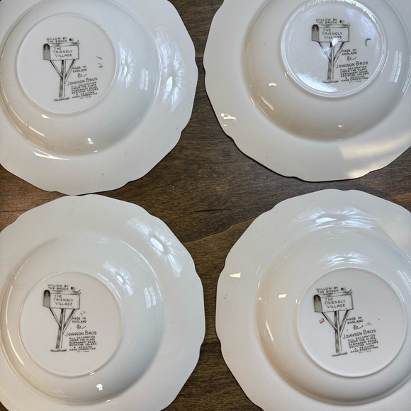 Johnson Brothers Friendly Village 4 Rimmed Soup Bowls Willow by the Brook 8" - Picture 3 of 7